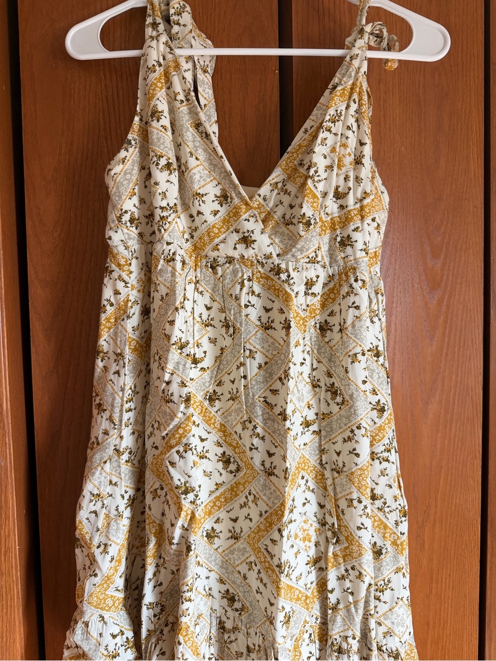 Altar'd State White and Mustard Floral Midi Dress